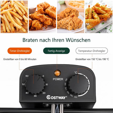 5L Stainless Steel Deep Fryer with 3 Baskets, 1700W