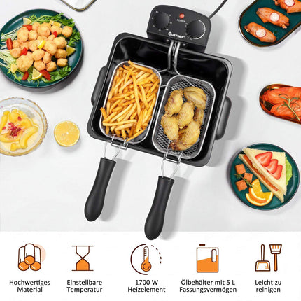 5L Stainless Steel Deep Fryer with 3 Baskets, 1700W