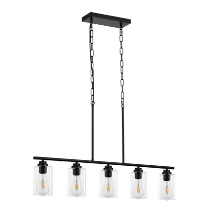 5-Light Kitchen Island Pendant Light, Adjustable, Clear Glass