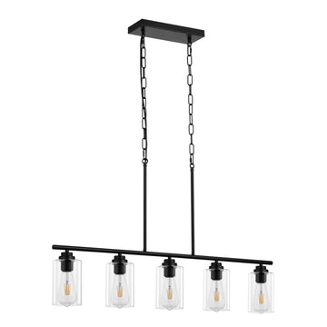 5-Light Kitchen Island Pendant Light, Adjustable, Clear Glass