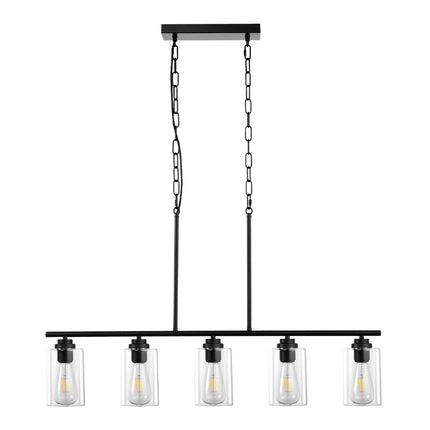5-Light Kitchen Island Pendant Light, Adjustable, Clear Glass