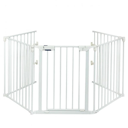 5-Panel Baby Safety Gate, Steel Fireplace Barrier, White