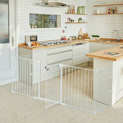5-Panel Baby Safety Gate, Steel Fireplace Barrier, White