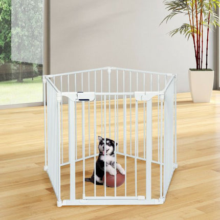5-Panel Baby Safety Gate, Steel Fireplace Barrier, White