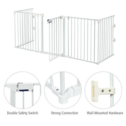 5-Panel Baby Safety Gate, Steel Fireplace Barrier, White