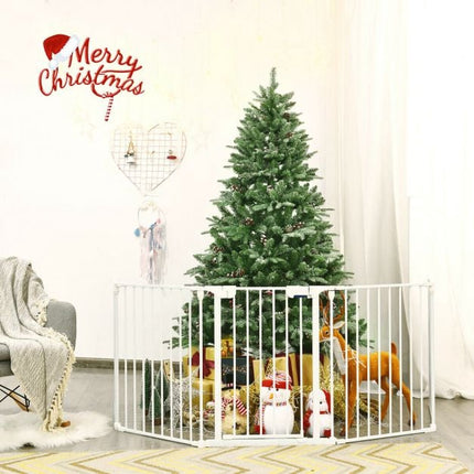 5-Panel Baby Safety Gate, Steel Fireplace Barrier, White