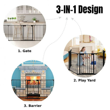 5-Panel Steel Baby Safety Gate, Playpen and Fireplace Barrier