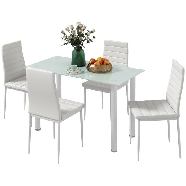 5-piece dining room set, glass table & 4 steel chairs, black