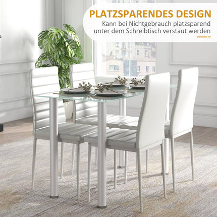 5-piece dining room set, glass table & 4 steel chairs, black