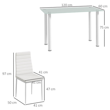 5-piece dining room set, glass table & 4 steel chairs, black