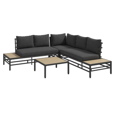 Gray 5-piece garden lounge set, sofa and table with cushions