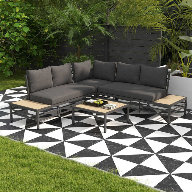 Gray 5-piece garden lounge set, sofa and table with cushions