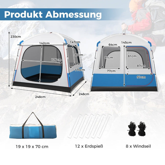 5-Person Waterproof Camping Tent with Mesh Doors & Windows