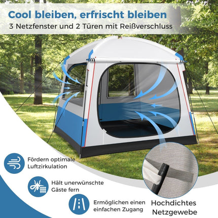 5-Person Waterproof Camping Tent with Mesh Doors & Windows
