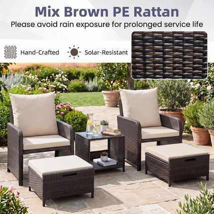 5-Piece Beige Polyrattan Garden Furniture Set with Cushions