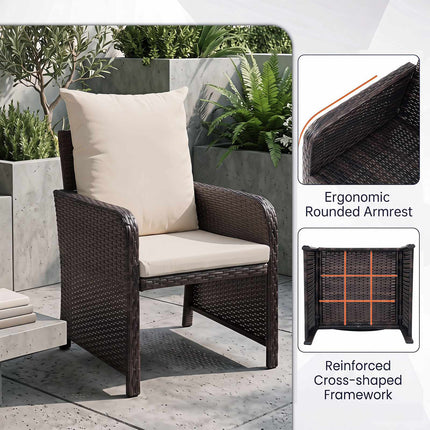5-Piece Beige Polyrattan Garden Furniture Set with Cushions