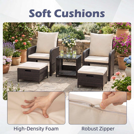 5-Piece Beige Polyrattan Garden Furniture Set with Cushions