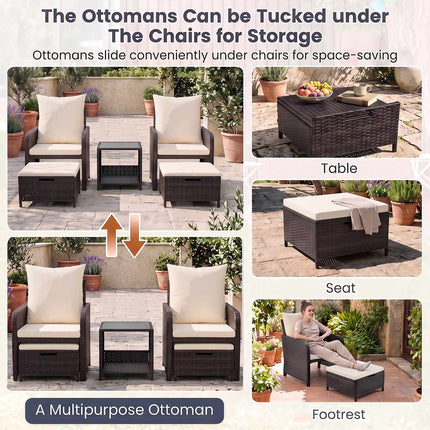 5-Piece Beige Polyrattan Garden Furniture Set with Cushions