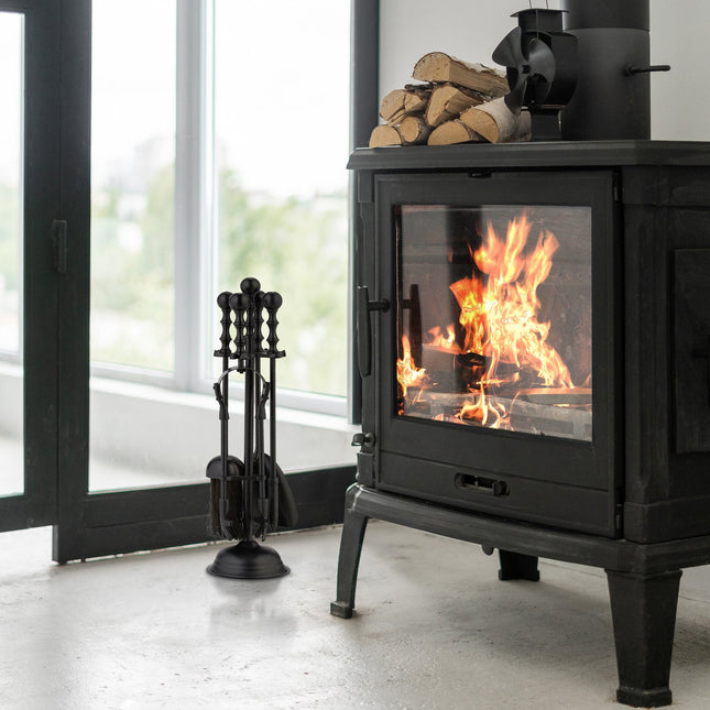 5-Piece Black Metal Fireplace Tool Set