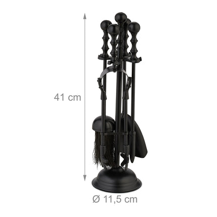 5-Piece Black Metal Fireplace Tool Set