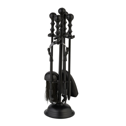 5-Piece Black Metal Fireplace Tool Set