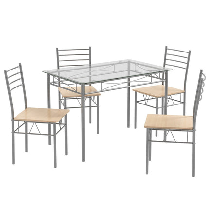 5 Piece Dining Room Set Rectangular Glass Dining Table with 4 Chairs & Rustproof Metal Frame