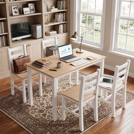 5-Piece Dining Set for 4, Solid Pine, Natural/White