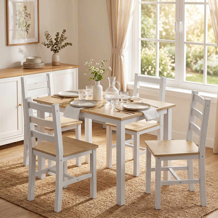 5-Piece Dining Set for 4, Solid Pine, Natural/White