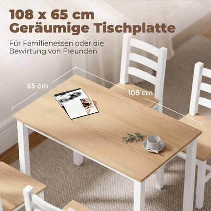 5-Piece Dining Set for 4, Solid Pine, Natural/White