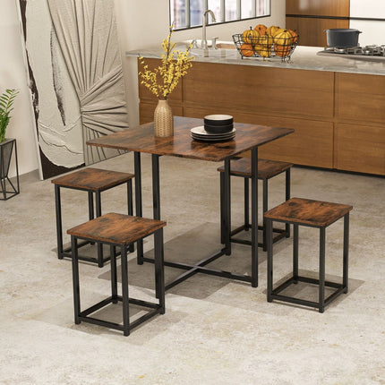 5-Piece Dining Table Set, 4 Stools, 80x80 cm, Rustic Brown