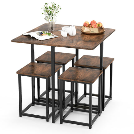 5-Piece Dining Table Set, 4 Stools, 80x80 cm, Rustic Brown