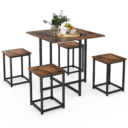 5-Piece Dining Table Set, 4 Stools, 80x80 cm, Rustic Brown