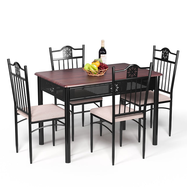5-Piece Dining Table Set, MDF Table and 4 Cushioned Chairs