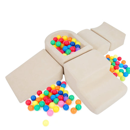 5-Piece Foam Climbing Blocks Set with Ball Pit, Beige