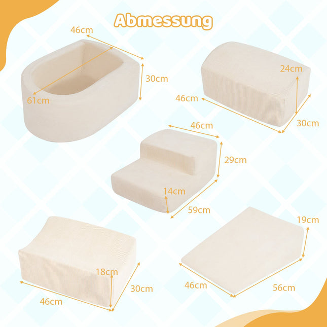 5-Piece Foam Climbing Blocks Set with Ball Pit, Beige