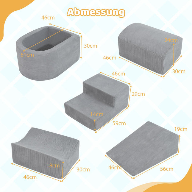 5-Piece Foam Climbing Blocks Set with Ball Pit, Gray