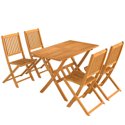 5-Piece Folding Patio Set, Acacia Wood, Table & 4 Chairs