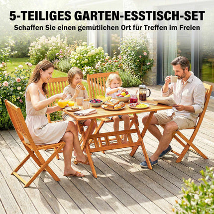 5-Piece Folding Patio Set, Acacia Wood, Table & 4 Chairs