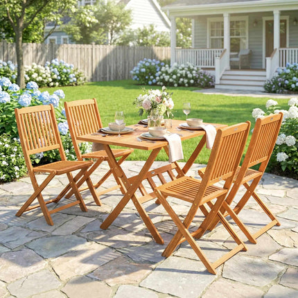 5-Piece Folding Patio Set, Acacia Wood, Table & 4 Chairs