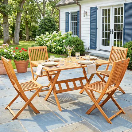 5-Piece Folding Patio Set, Acacia Wood, Table & 4 Chairs