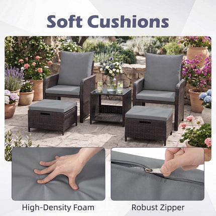 5-Piece Grey Polyrattan Garden Furniture Set with Cushions