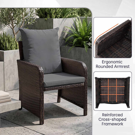 5-Piece Grey Polyrattan Garden Furniture Set with Cushions
