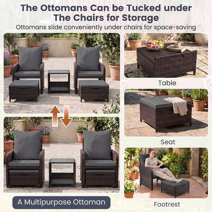 5-Piece Grey Polyrattan Garden Furniture Set with Cushions