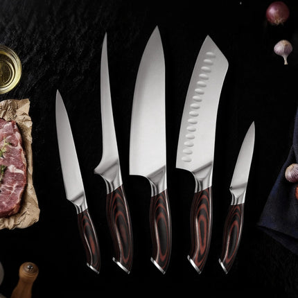 5-Piece Kitchen Knife Set – Damascus Steel, Pakkawood