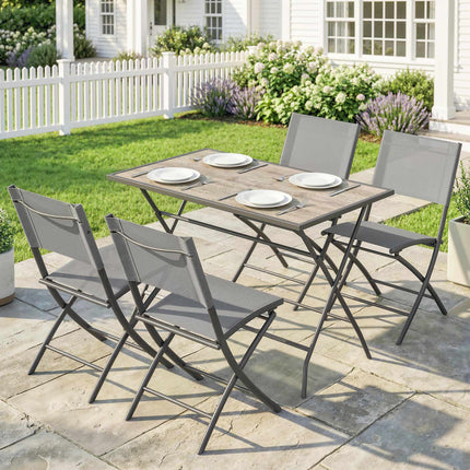 5-Piece Outdoor Dining Set – Folding Mesh Chairs, Table