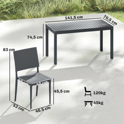5-Piece Outdoor Furniture Set with Stackable Chairs, Dark Grey