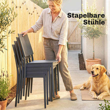 5-Piece Outdoor Furniture Set with Stackable Chairs, Dark Grey