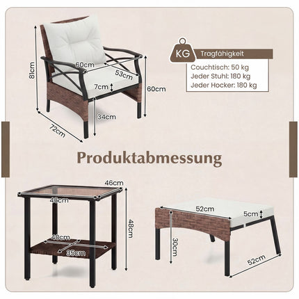 5-Piece Outdoor Rattan Patio Set with Ottomans, Beige