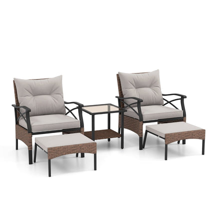 5-Piece PE Rattan Patio Set with Cushions, Table & Stools