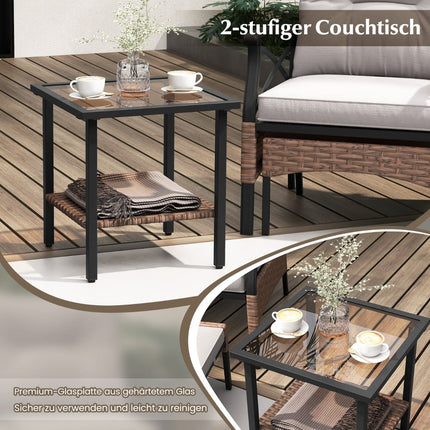 5-Piece PE Rattan Patio Set with Cushions, Table & Stools